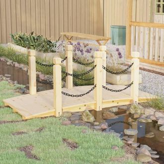 Berkfield Home Garden Bridge with Chain Railings 150x67x56cm Solid Wood Spruce in Brown | Size: 150 x 67 x 56 cm