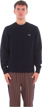 Lacoste Wollen Kabeltrui - Heren - Ronde hals truien - Blauw - XL - Wol - Truien & Vesten