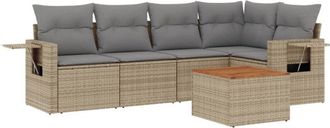 vidaXL Vidaxl - Juego De Sof&aacute;s Jard&iacute;n Con Cojines 6 Pzas Rat&aacute;n Sint&eacute;tico Beige