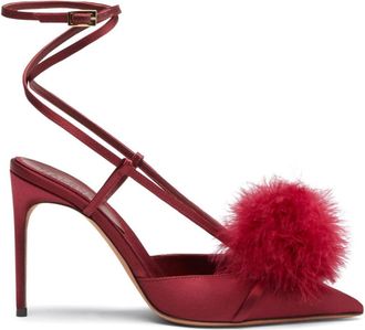 Malone Souliers 90mm Rafaella slingback pumps - women - Satin/Feather/Leather/Leather - 37 - Red