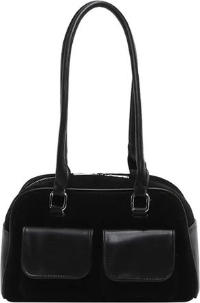 Generic Trendy Womens Handbag Fashion Small Square Shoulder Bag PU Material Splicing Element Zipper Opening(Black)