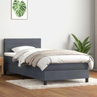 vidaXL Cama Box Spring Con Colch&oacute;n Terciopelo Gris Oscuro 90x220 Cm Vidaxl