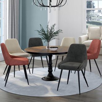 IDMarket Lote De 6 Sillas Mixtas De Terciopelo Thalya Gris Oscuro X2, Terracota X2, Beige X2 Con Reposabrazos