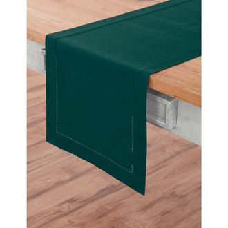 Solino Home Cotton Linen Hemstitch Table Runner for Dining Table, Holiday and Everyday Table Decor in Dark Green at Nordstrom, Size X-Large