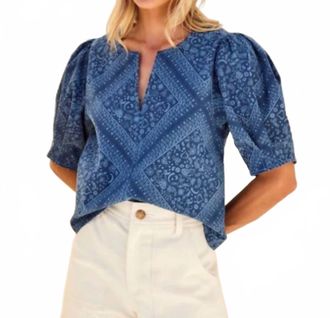 Fifteen Twenty Poof Puff Sleeves V-Neck Blouse In Bandana Print