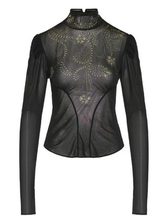 Paco Rabanne beaded long-sleeved top - Black