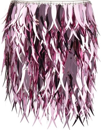 Paco Rabanne metallic feathers mini skirt - women - Polyester/Steel/Brass - 36 - Pink
