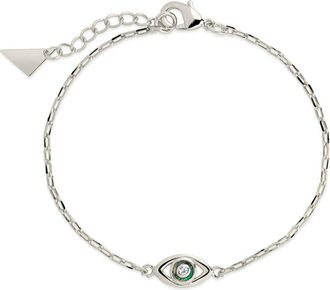 Sterling Forever Leidy CZ & Mother of Pearl Evil Eye Station Bracelet