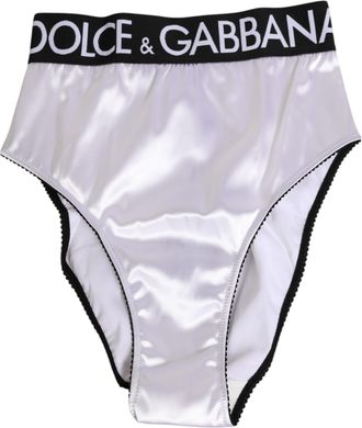 Dolce & Gabbana White Satin High-Waist Black Logo Women Womens Underwear