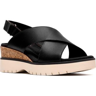 Clarks Diaz Cross Strap Wedge Sandal in Black Leather at Nordstrom Rack, Size 6.5