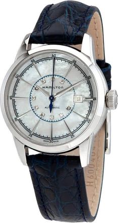 Hamilton Railroad White Mother Of Pearl Dial Blue Leather Ladies Watch H40405691