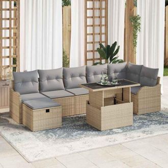 vidaXL Vidaxl - Conjunto De Sof&aacute; De Jard&iacute;n Con Coj&iacute;n 8 Pcs Beige Polirat&aacute;n
