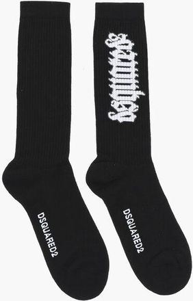 Dsquared2 Long Ribbed Socks With Logo In Gothic Print size 44-45