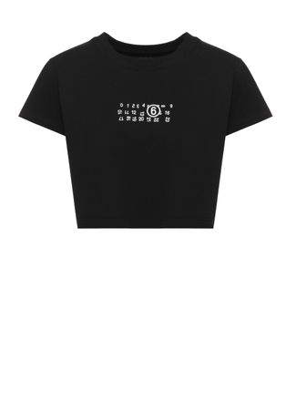 Maison Margiela Cropped Black Cotton T-Shirt With Numeric Logo