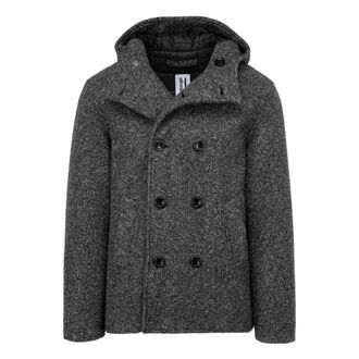 Bomboogie Korte double-breasted jas van ribgebreid materiaal - Heren - Mantels - Grijs - Maat: XL Leer