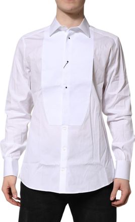 Dolce & Gabbana White Silk Bib Poplin Gold Men Formal Shirt