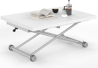 IDMarket Tavolino Allungabile E Trasformabile In Tavolo Da Pranzo Rettangolare Altura 100-160 Cm, Piano Bianco, Base Grigia Cromata