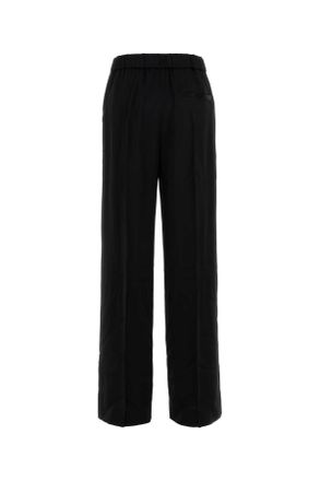 Jil Sander Womens Black Satin Wide-Leg Pant 001 Acetato Viscosa Pantaloni Trousers