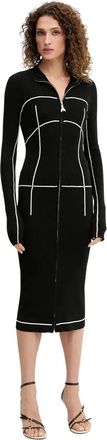 Patrizia Pepe Kleedjes, Dames, Zwart, S, Polyester, Gebreide jurk met ritssluiting aan de voorkant
