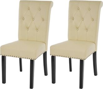 Hhg Hhg - Nunca Usado] Juego De 2 Silla De Comedor Chesterfield Ii, Silla De Cocina, Remaches, Imitaci&oacute;n De Cuero, Crema, Patas Oscuras