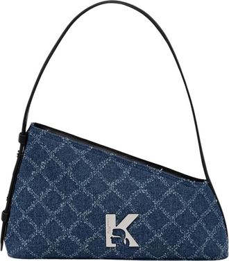 Karl Lagerfeld Monogram-patroon Asymmetrische Shopper - Dames - Schoudertassen - Blauw - ONE Size - Katoen - Tassen