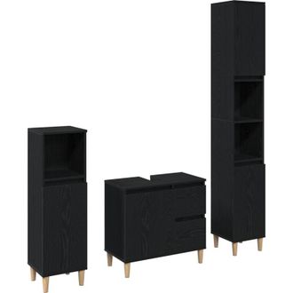 vidaXL Vidaxl - Juego De Muebles De Ba&ntilde;o Con Caj&oacute;n 3 Pcs Negro 30 X 30 X 180 Cm