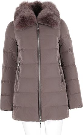 Moorer Brown Quilted Fur Collar Polyamide-Blend Trench Coat