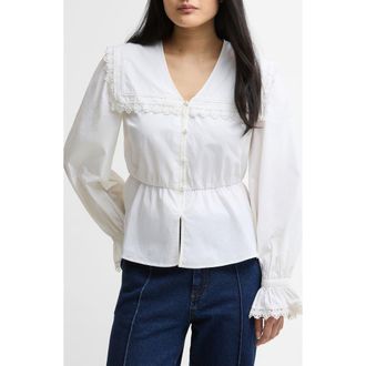 Barbour Tisbury Lace Trim Sailor Collar Bell Sleeve Cotton Top in White at Nordstrom, Size 12 Us