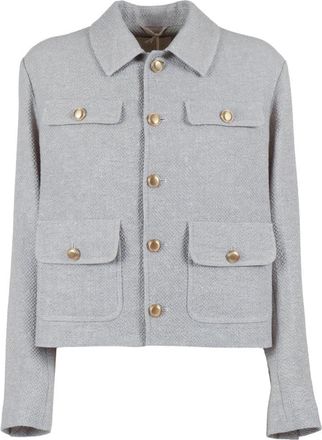 Circolo 1901 Giacca Crop in Lino e Cotone - Dames - Blazers - Grijs - L - Katoen - Jassen