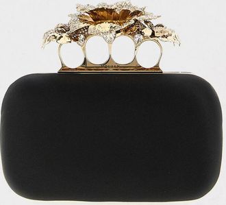 Alexander McQueen Clutch Carnation Knuckle McQueen in raso di seta con Four Ring gioiello
