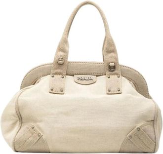 Prada Pre-owned Handbags, female, White, Size: ONE SIZE Pre-owned Canvas Tote