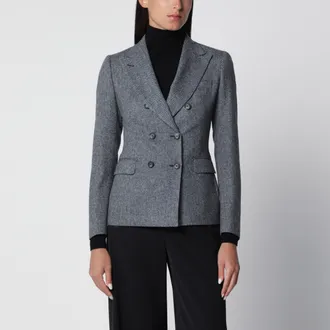 Tagliatore Giacca doppiopetto nera con motivo spigato in lana e cashmere