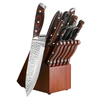 OEM Juego De Cuchillos De Cocina, Material De Acero Inoxidable, Afilador Incorporado, Color Caqui Oscuro
