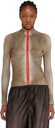 Diesel Ribbed zip cardigan with contrast bands - Knitwear - Woman - Multicolor