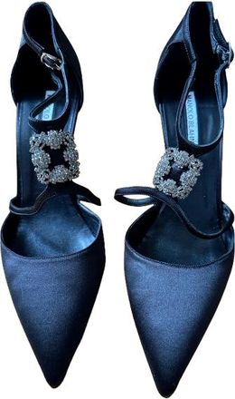 Manolo Blahnik Black Satin Seneca 105 Pumps Size 41.5
