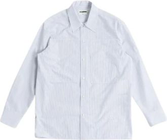 Jil Sander Overhemden, Heren, Wit, L, Katoen, Gestreept katoenen overhemd