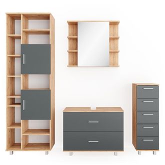 Vicco Conjunto De Muebles De Ba&ntilde;o Ilias, Antracita/roble Dorado, 4 Piezas