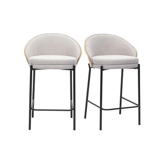 Miliboo Taburetes De Bar De Tela Efecto Terciopelo Texturizado Beige, Madera Oscura Y Metal H65 Cm (paquete De 2) Tucson