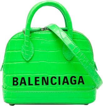 Balenciaga 2021 Croc Embossed Calfskin Ville Top Handle Bag XXS satchel - Green