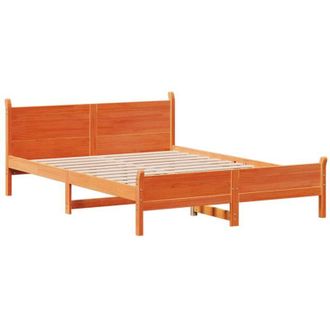 vidaXL Cama Sin Colch&oacute;n Madera Maciza De Pino Marr&oacute;n Cera 140x190 Cm Vidaxl