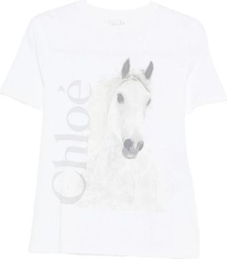 Chlo&eacute; T-shirt met ronde hals en logo - Dames - T-shirts - Wit - M - Katoen - Tops