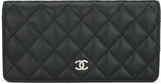 Chanel Black Caviar Leather Long Flap Yen Wallet with Silver Hardware
