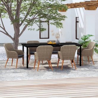 vidaXL Juego De Comedor Para Jard&iacute;n 7 Piezas Con Cojines Marr&oacute;n Vidaxl