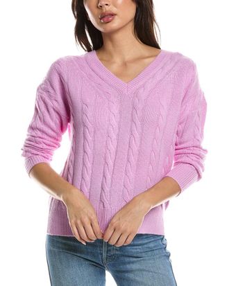 Fort&eacute; Cashmere Fashioned Cable V-Neck Cashmere Sweater
