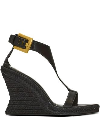 Balmain Anthem wedge espadrilles - women - CALFSKIN - 37.5 - Black