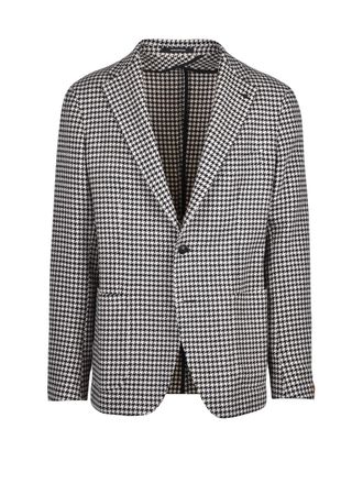 Tagliatore Beige/Black Houndstooth Unlined Virgin Wool Blazer