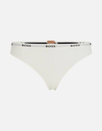 HUGO BOSS Womens Logo Waistband Thong, White - Size: 14