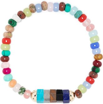 Luis Morais 14K Yellow Gold 5 Hexagon Gemstone Beaded Bracelet - Mens - Tiger Eye/Onyx/Agate/14kt Gold