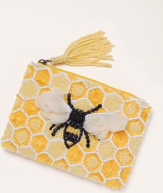 Fat Face FatFace Yellow Bee Beaded Sequin Pouch