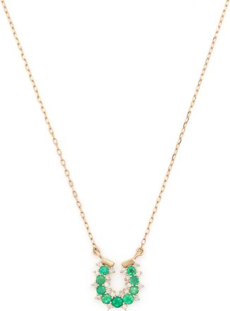 Adina Reyter 14K Yellow Gold Horseshoe Diamond And Emerald Necklace - Womens - 14kt Yellow Gold/Emerald/Diamond